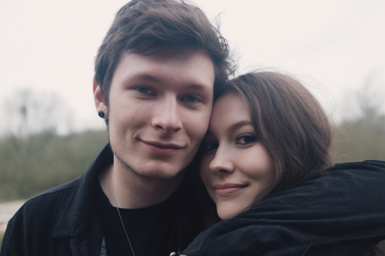 neurodivergent relationship - couple hugging outside